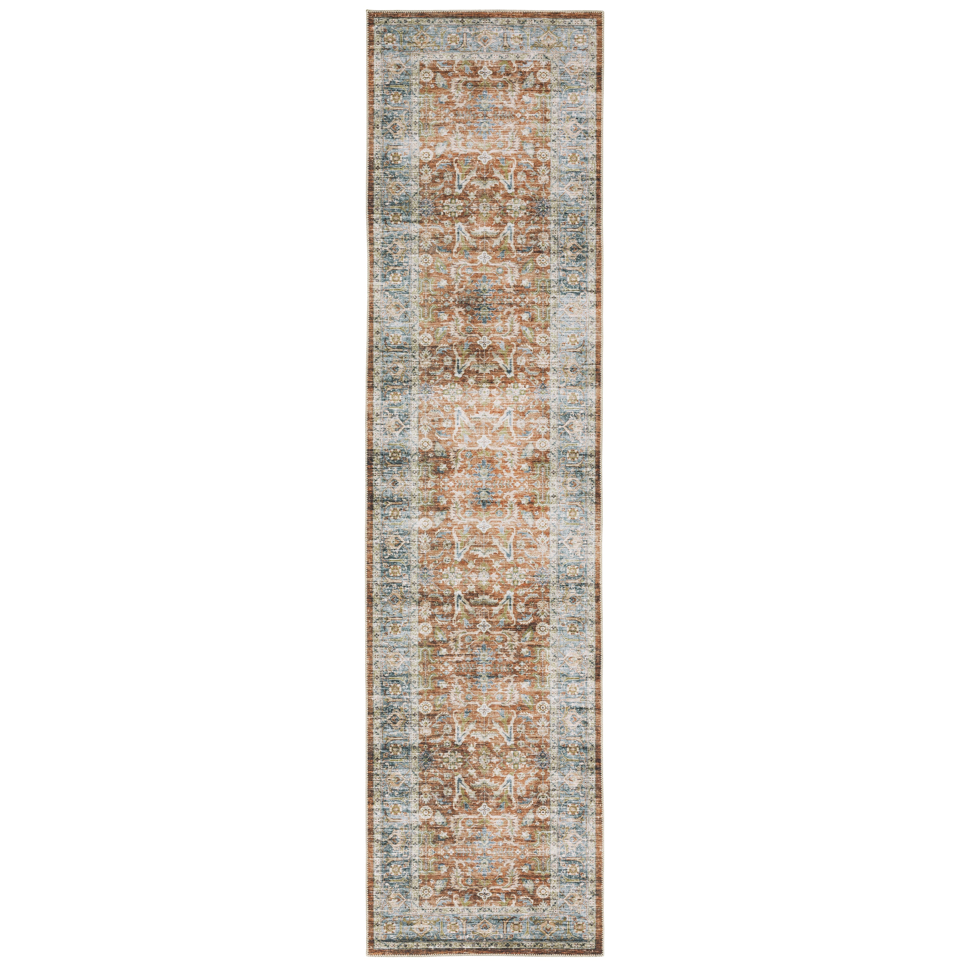 Oriental Weavers Charleston CHA04 traditional rug featuring decorative pattern in rust/ blue tones