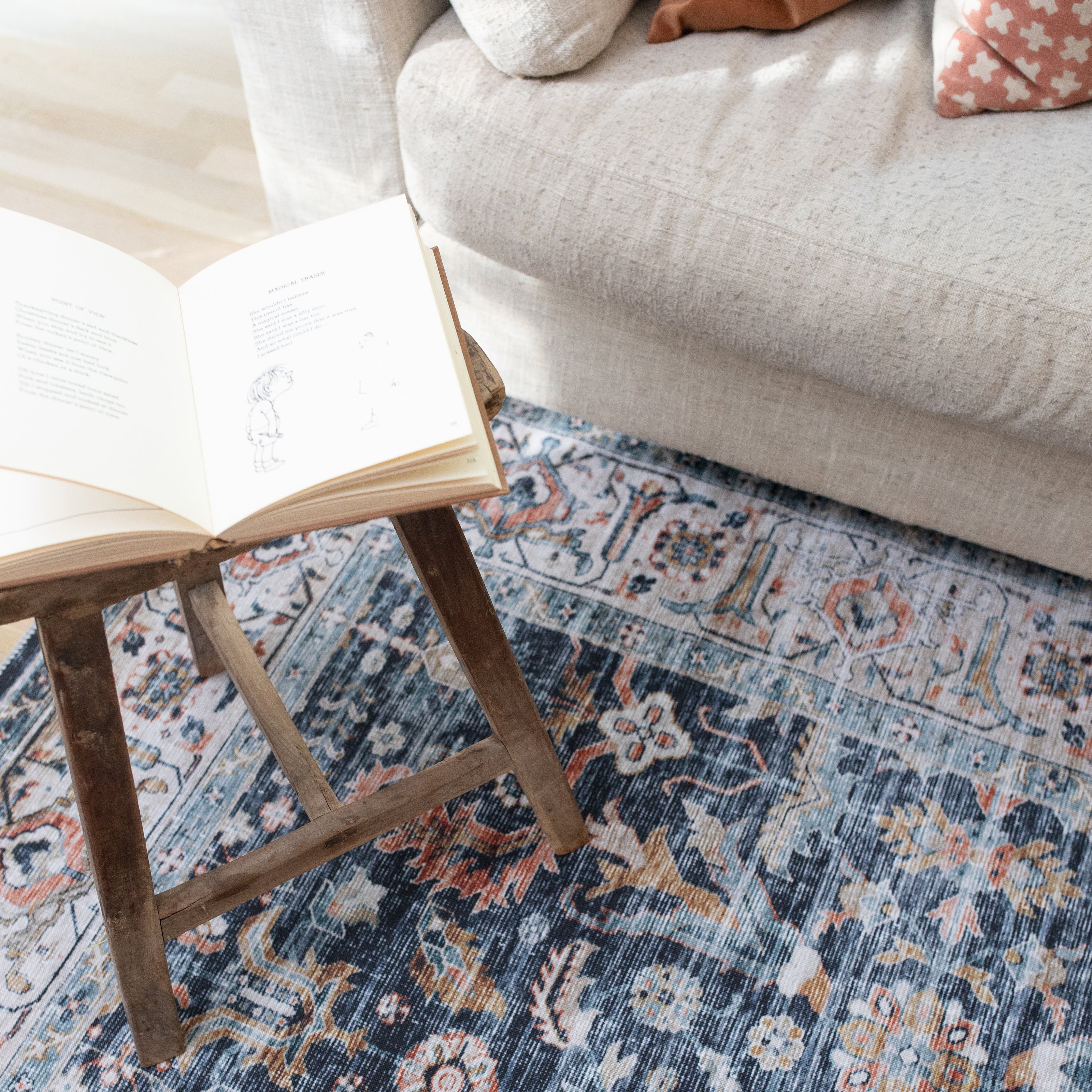 Oriental Weavers Charleston CHA05 traditional rug featuring decorative pattern in blue/ gold tones