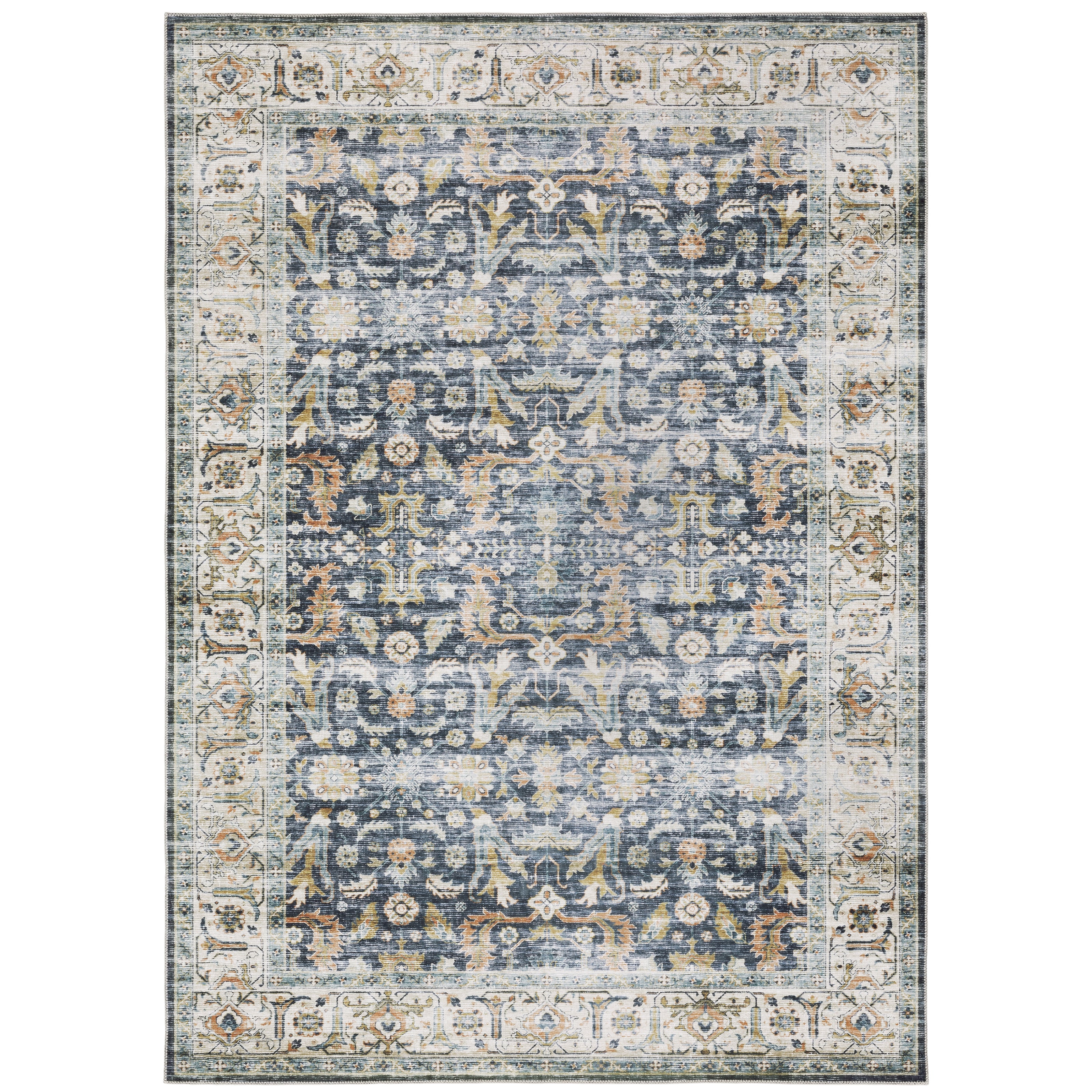 Oriental Weavers Charleston CHA05 traditional rug featuring decorative pattern in blue/ gold tones