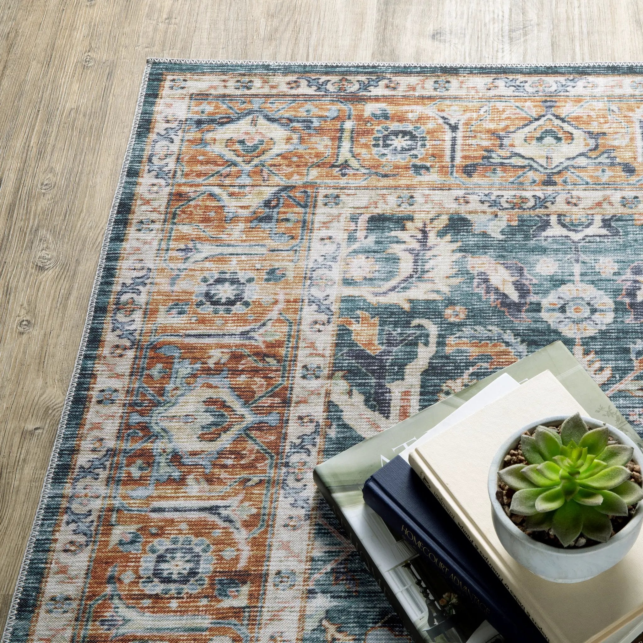 Charleston CHA06 Blue/ Rust Area Rug by Oriental Weavers