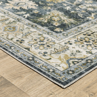 Oriental Weavers Charleston CHA08 traditional rug featuring decorative pattern in blue/ gold tones
