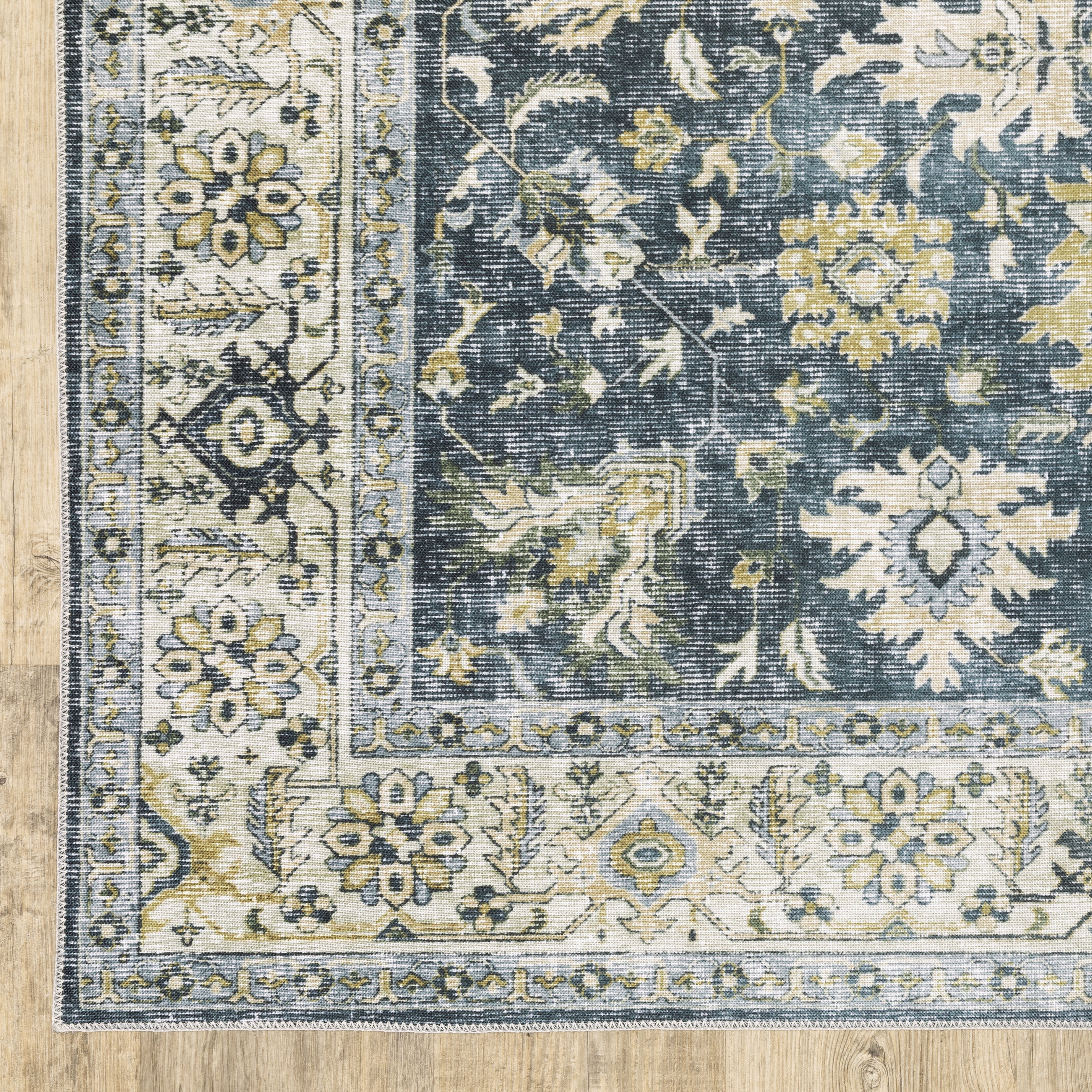 Oriental Weavers Charleston CHA08 traditional rug featuring decorative pattern in blue/ gold tones