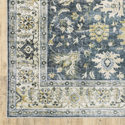 Oriental Weavers Charleston CHA08 traditional rug featuring decorative pattern in blue/ gold tones