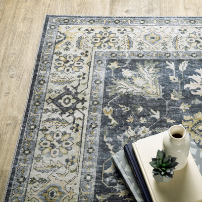 Oriental Weavers Charleston CHA08 traditional rug featuring decorative pattern in blue/ gold tones