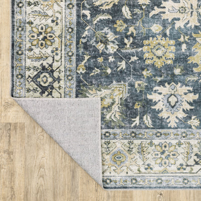 Oriental Weavers Charleston CHA08 traditional rug featuring decorative pattern in blue/ gold tones