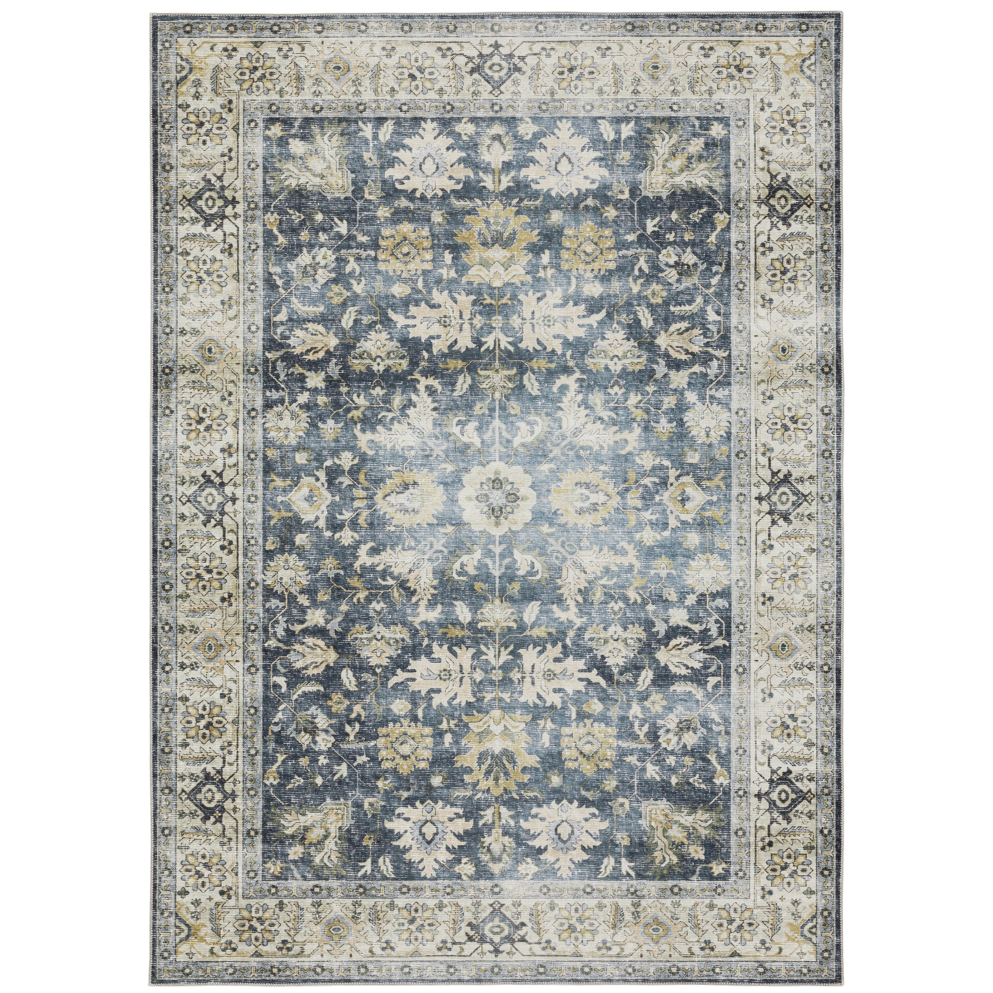 Oriental Weavers Charleston CHA08 traditional rug featuring decorative pattern in blue/ gold tones