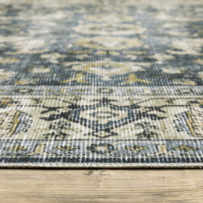 Oriental Weavers Charleston CHA08 traditional rug featuring decorative pattern in blue/ gold tones