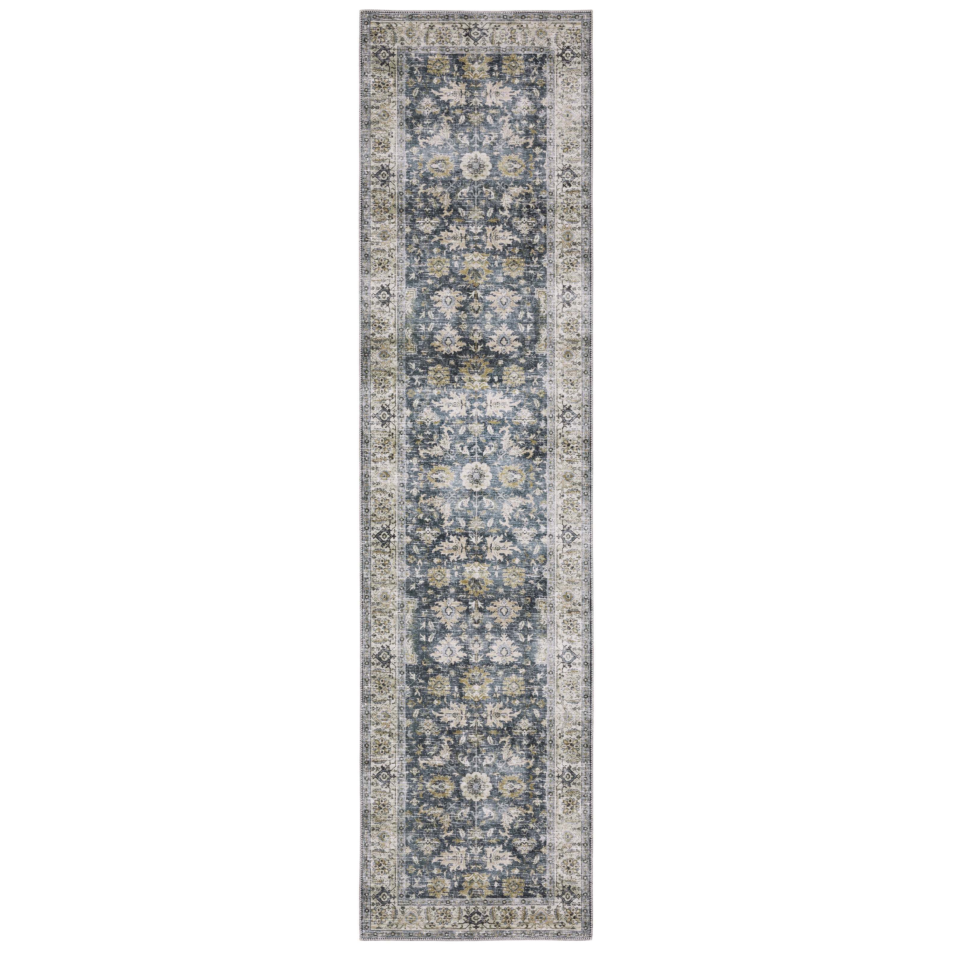 Oriental Weavers Charleston CHA08 traditional rug featuring decorative pattern in blue/ gold tones