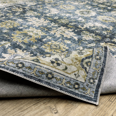 Oriental Weavers Charleston CHA08 traditional rug featuring decorative pattern in blue/ gold tones