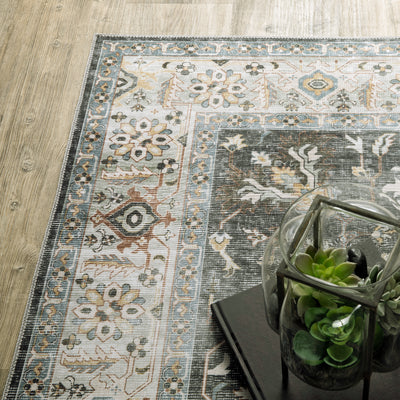 Oriental Weavers Charleston CHA09 traditional rug featuring decorative pattern in charcoal/ gold tones
