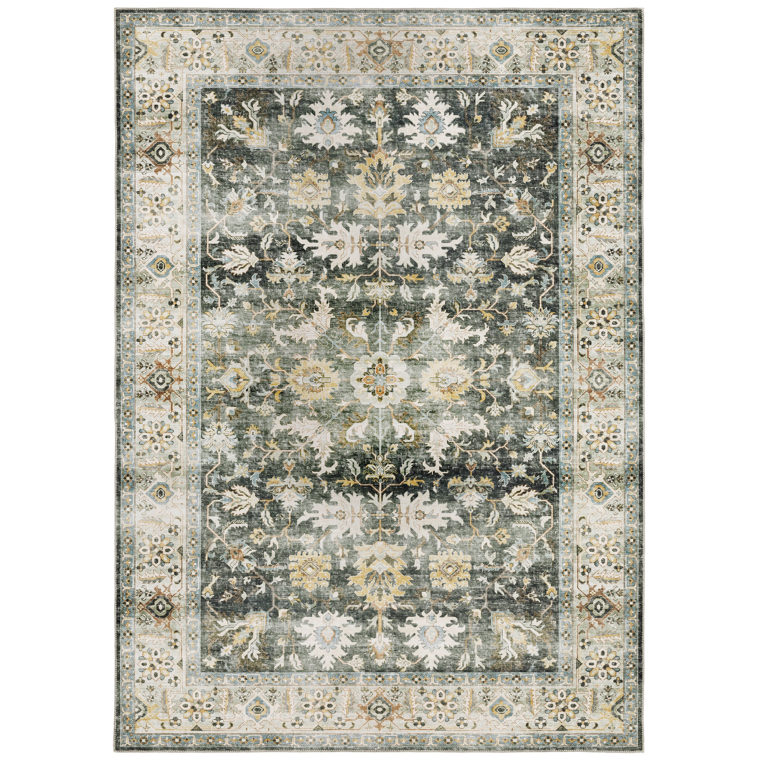 Oriental Weavers Charleston CHA09 traditional rug featuring decorative pattern in charcoal/ gold tones