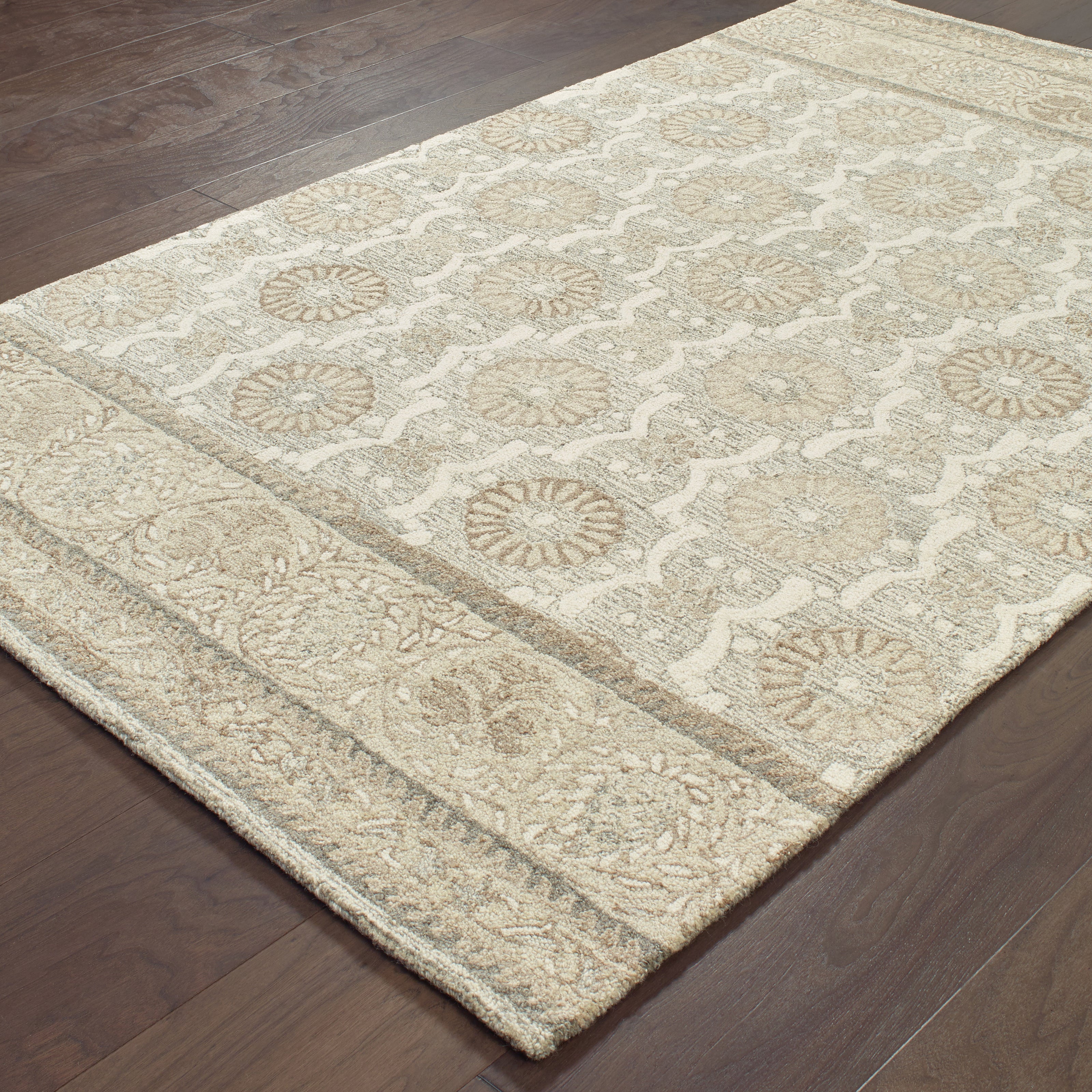 Oriental Weavers Craft 93002 soft traditional rug featuring decorative pattern in ash/ sand tones