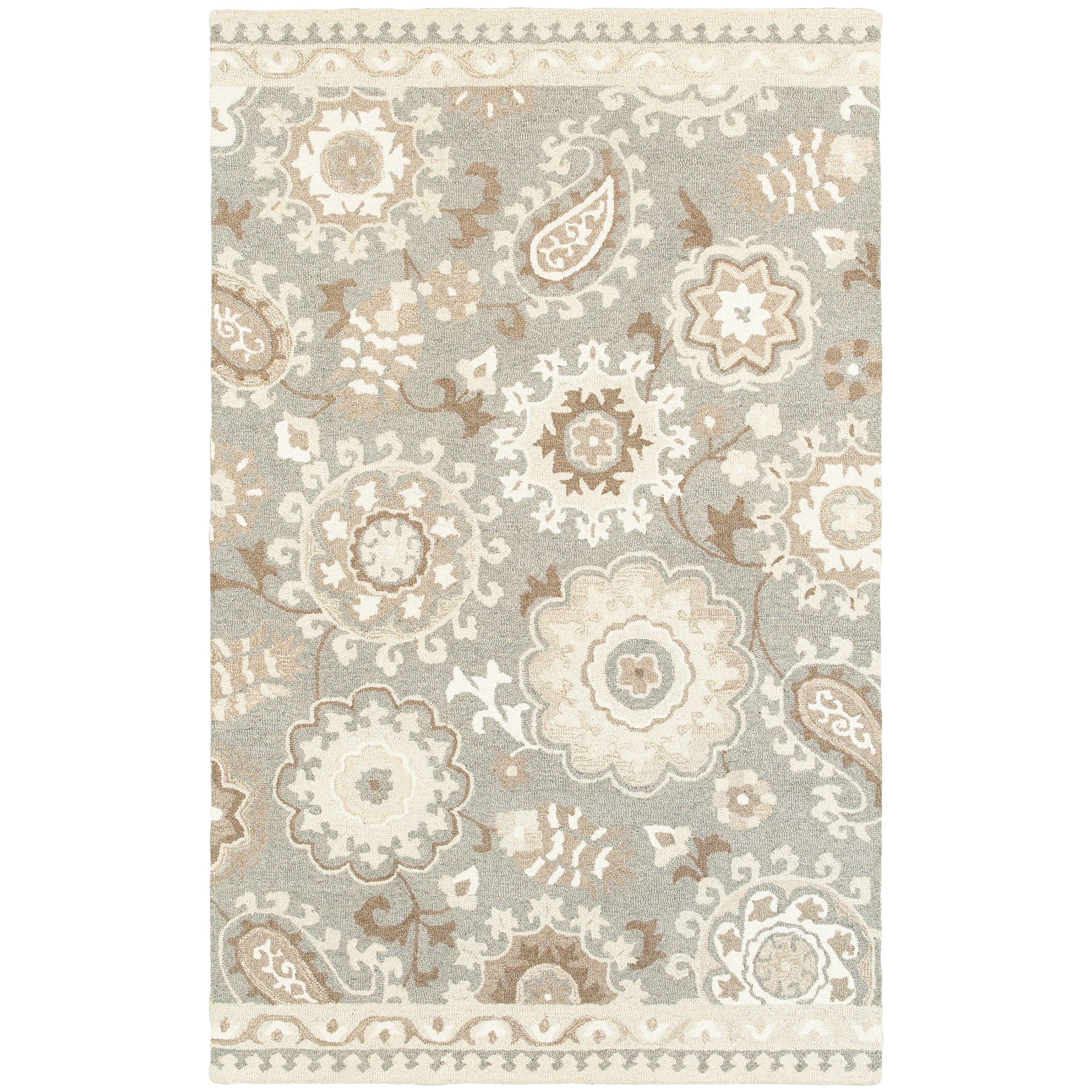 Oriental Weavers Craft 93003 soft traditional rug featuring decorative pattern in grey/ sand tones
