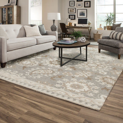 Oriental Weavers Craft 93003 soft traditional rug featuring decorative pattern in grey/ sand tones
