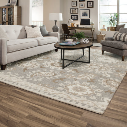 Oriental Weavers Craft 93003 soft traditional rug featuring decorative pattern in grey/ sand tones