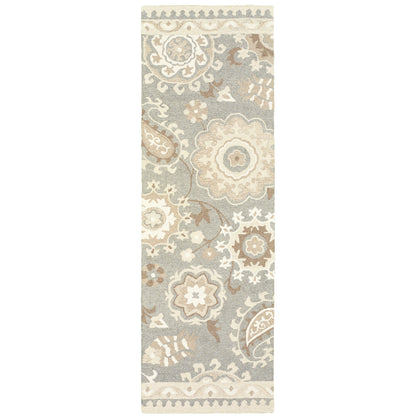 Oriental Weavers Craft 93003 soft traditional rug featuring decorative pattern in grey/ sand tones
