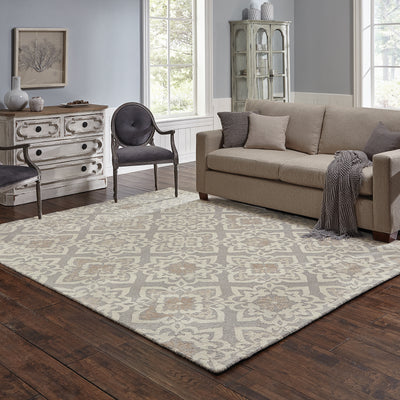 Oriental Weavers Craft 93004 soft traditional rug featuring decorative pattern in grey/ sand tones