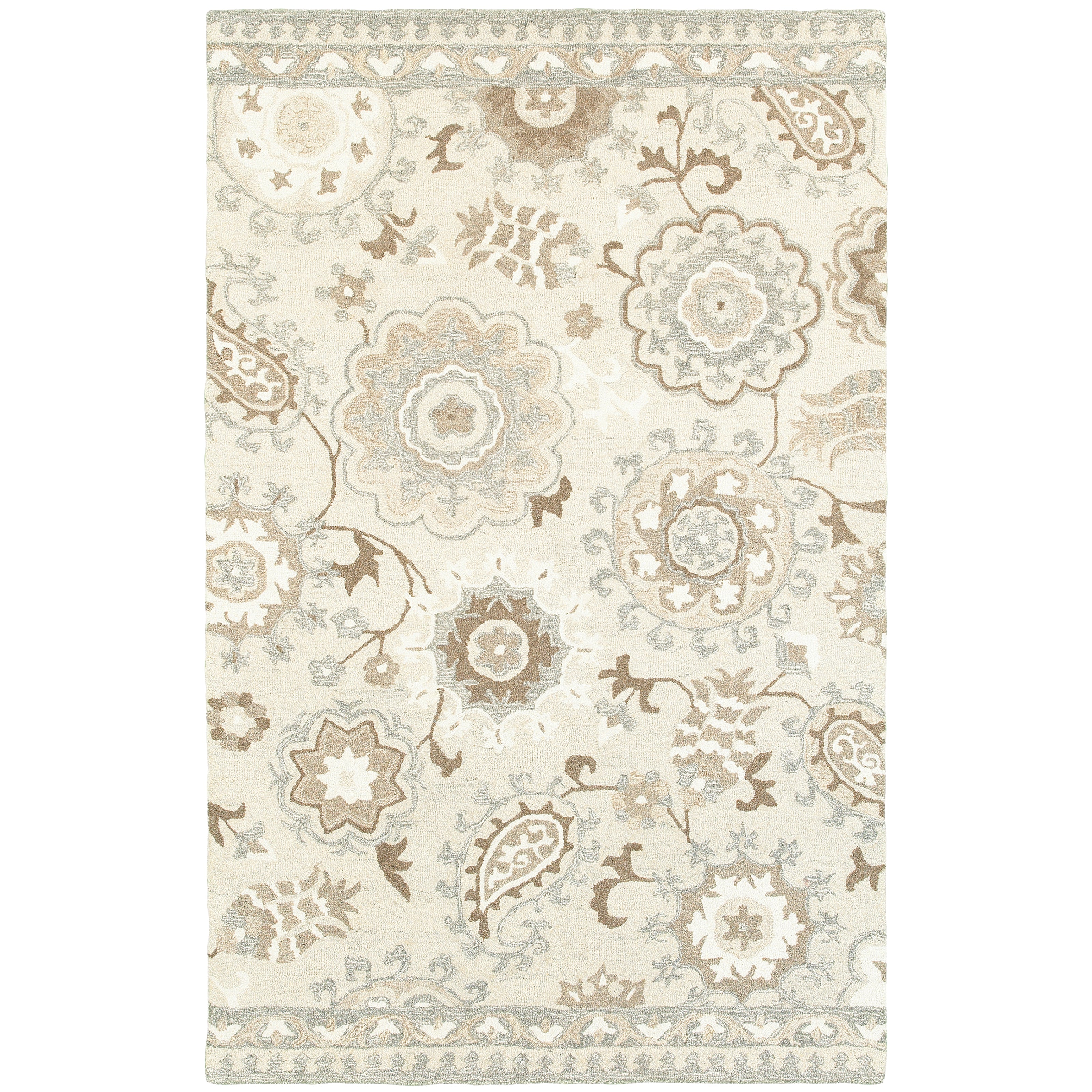 Oriental Weavers Craft 93005 soft traditional rug featuring decorative pattern in ivory/ grey tones
