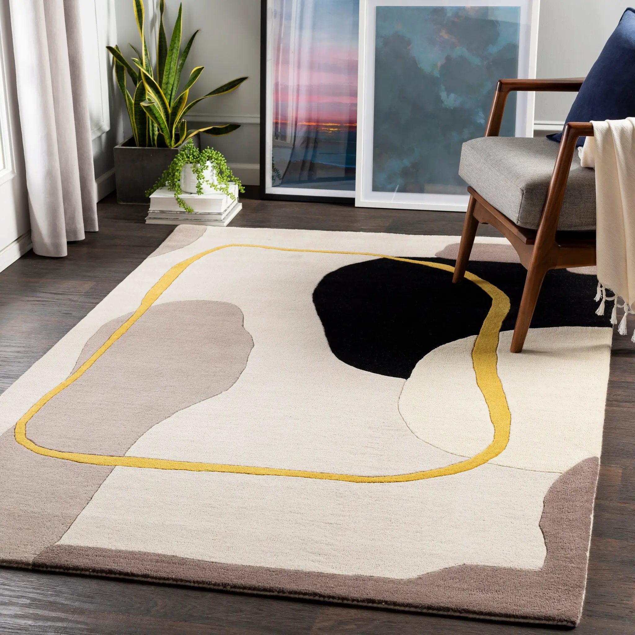 Queens QUN-2303 Mustard Area Rug by LIVABLISS