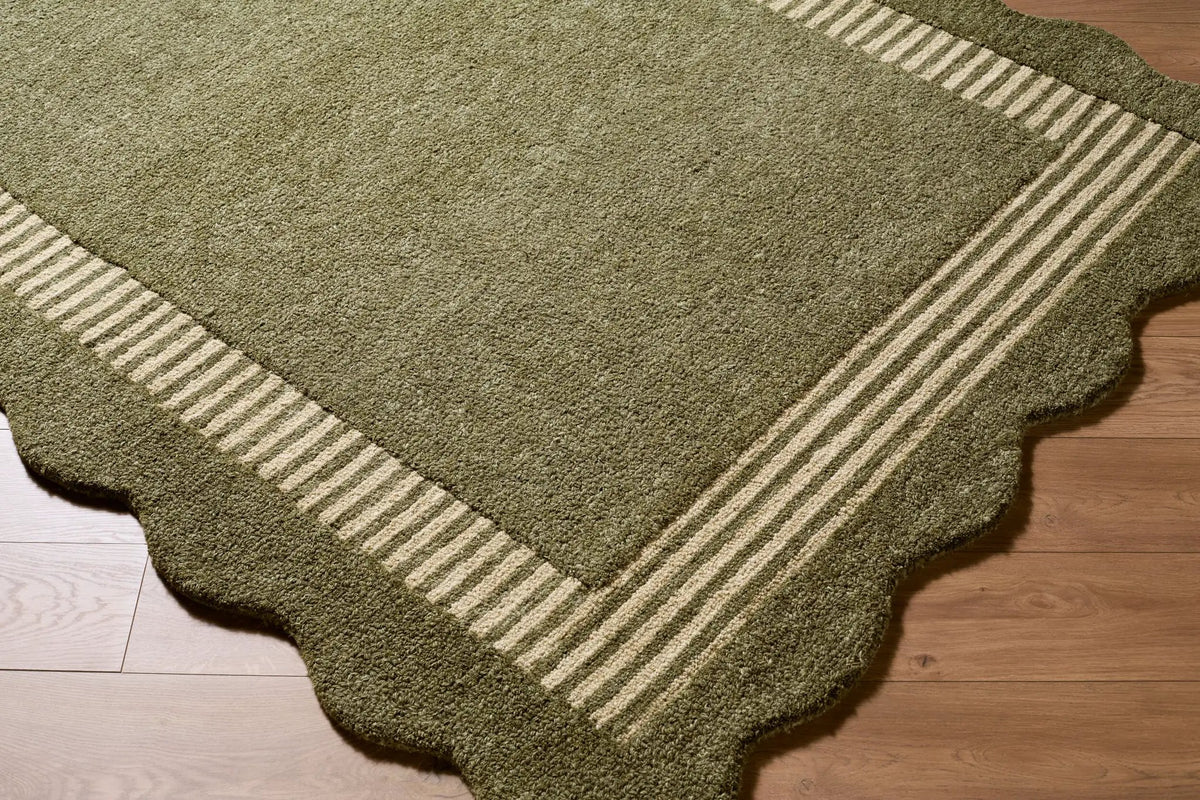 LIVABLISS Scalloped SCP-2308 Olive-Green Area Rug
