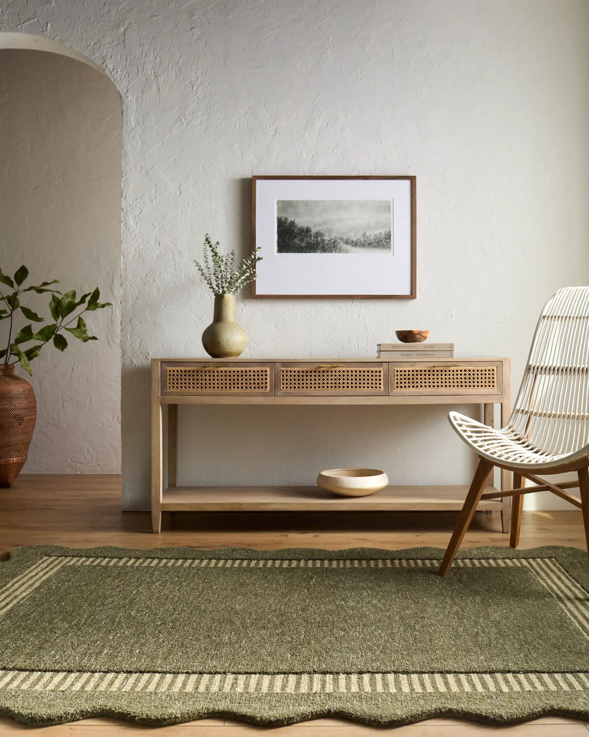 LIVABLISS Scalloped SCP-2308 Olive-Green Area Rug
